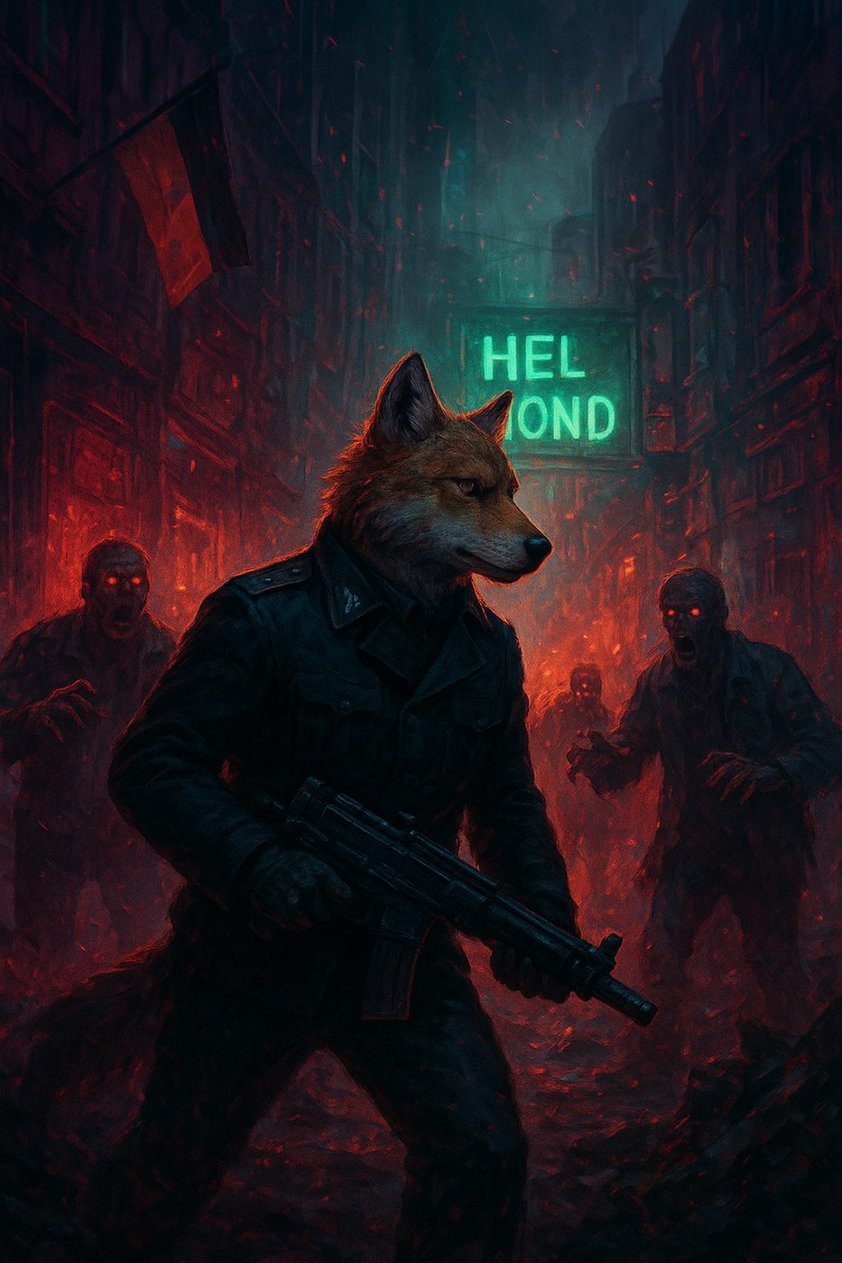 Wolf in neon street artwork